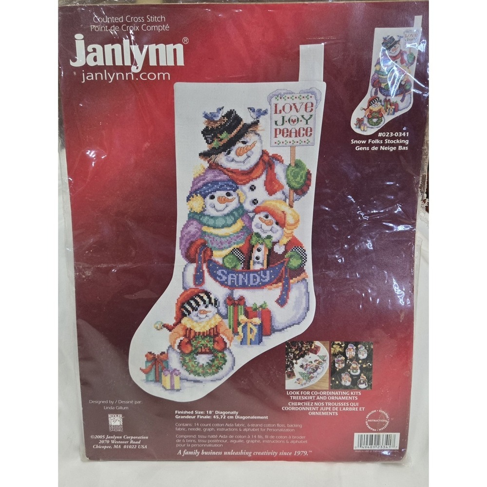 Janlynn Snow Folks Family Christmas Stocking Counted Cross Stitch Kit #023-0341